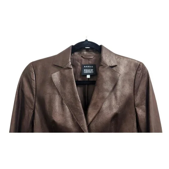 Akris Bergdorf Goodman Brown Lambskin Leather Blazer Jacket Tailored Snap Front - Picture 6 of 16